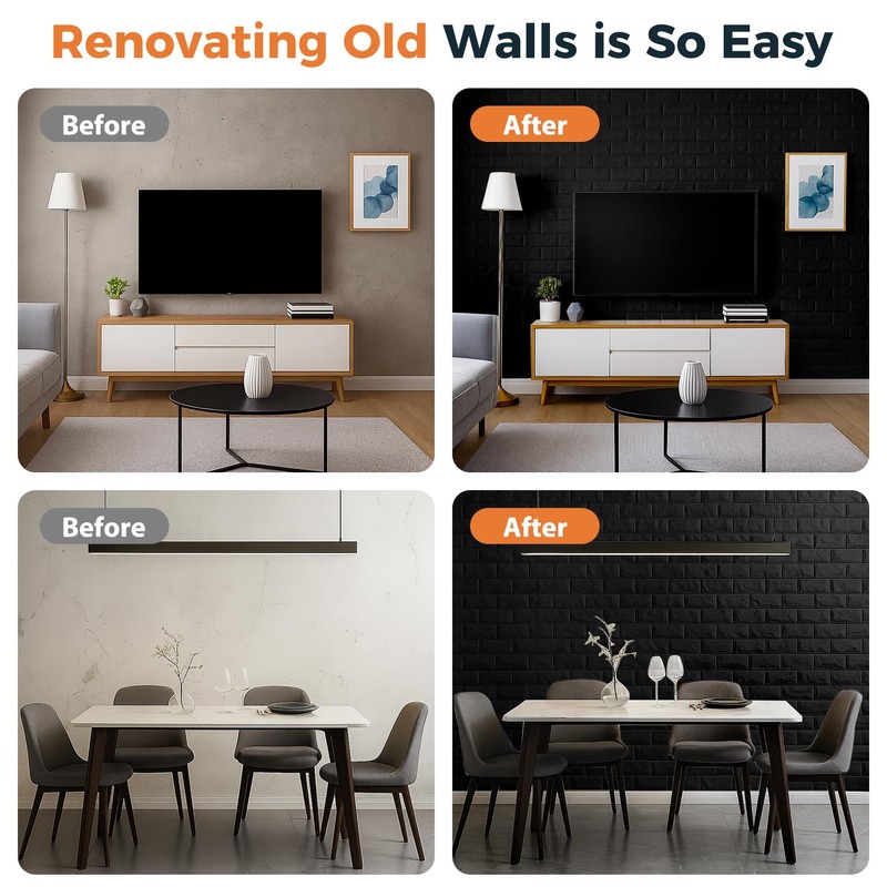20 Pcs 3d Wall Panels Stick and Peel, Black Brick