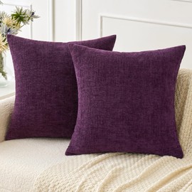 MIULEE Pack of 2 Plum Purple Throw Pillow Covers 20x20 Inch Soft Chenille Pillow Covers for Sofa Living Room Couch Solid Dyed Cases