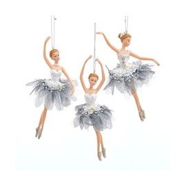 Kurt Adler Off White and Silver Grey Ballerinas Ornament 3 Assorted