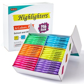 Shuttle Art 216 Pack Highlighters, Highlighters Assorted Colors Set, 6 Bright Colors Chisel Tip Dry-Quickly Non-Toxic Highlighter Markers Bulk for Adults Kids Highlighting in Home School Office