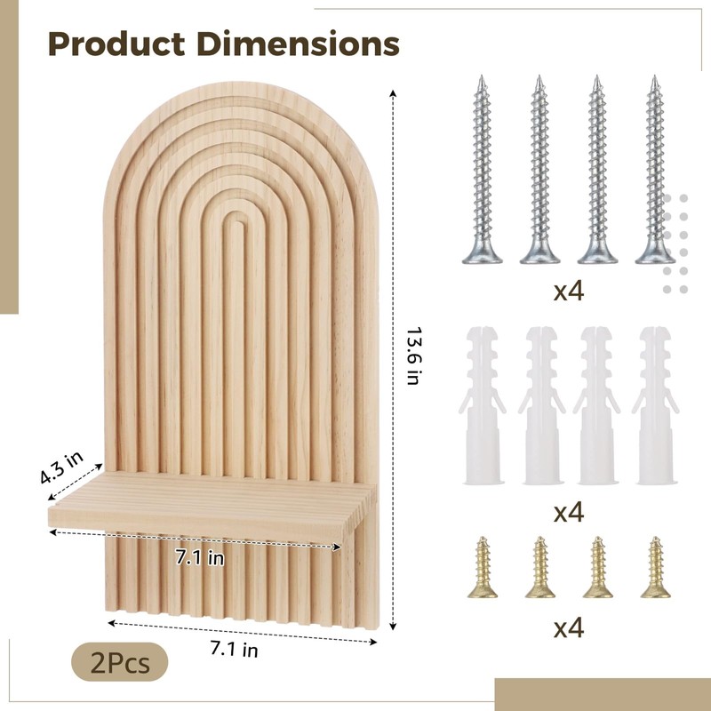 2 PCS Boho Wall Candle Sconces, Arched Wood Boho Wall