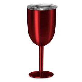 True North Stainless Steel Wine Glass Insulated Tumbler + Goblet with No-Spill BPA Free Triton Lid, Keeps Drinks Warm or Cold for 24 Hours, 10 oz, Jewel Red