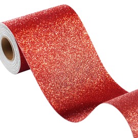 FunStick Borde de Papel Tapiz con Purpurina Rojo Rubí Autoadhesivo Bordes de Pared Rojos Brillantes Despegar y Pegar Papel de Contacto con Purpurina Roja Papel Tapiz de Tela Decorativo Removible para
