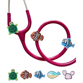 Plifal 5 Pieces Stethoscope Charm Tag for Nurse - Cute Sea Animals Stethoscope Charm Label Fit for Littmann Funny Tropical Accessories, Present for Pediatric Doctor, Medical Worker, Nursing Graduation