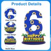6th Birthday Centerpiece, Wooden Table Topper Blue with Gold Ring