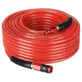 EADUTY Heavy Duty Reinforced Polyurethane Air Hose 1/4 in x 100 ft, Lightweight, Flexible Compressor Hose with Universal Quick Coupler, Plug and Bend Restrictors, Red