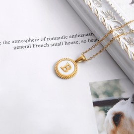 BIFACE Initial Necklaces for Women Gold Jewelry for Women 14K Gold Plated Letter Choker Necklaces Gold Jewelry Valentine's Day Gifts for Women Girl Shell, Stainless Steel, Cubic Zirconia