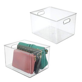 mDesign Plastic Home Storage Basket Bin with Handles for Organizing Closets, Shelves and Cabinets in Bedrooms, Bathrooms, Entryways and Hallways - Store Sweaters, Purses - 8" High, 2 Pack - Clear