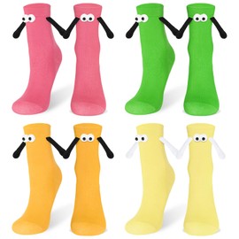 CASLON 4 Pair Holding Hands Socks - Magnetic, 3D, Novelty Funny, for Couples, Friends, Christmas, Valentines Gifts (Dopamine)