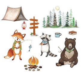 Large Camping Wall Decals Peel and Stick for Kids Bedroom Bathroom,Camping Themed Wall Decal Stickers,Camping Nursery Decor,Camping Themed Decor for Classroom