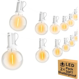 Arbrac 100FT Outdoor String Lights Waterproof/Connectable/Dimmable LED Shatterproof Bulbs G40 Globe Patio Lights Outdoor Lighting for Backyard Porch Cafe Party Wedding Garden 50ftX2