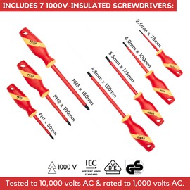 FESA Insulated Electrician Tool Set - 1000V 14-Piece Insulated Tool Set with 7 Insulated Screwdrivers, 1 Voltage Tester, 4 Insulated Pliers & More - 1000 Volt Hand Tool Set with a Durable Storage Case