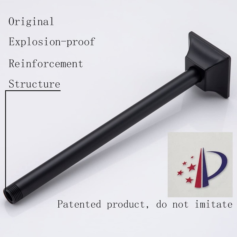 SEABEFORE 12" Ceiling Mounted shower arm Matte Black shower head