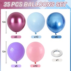 Froova Pink and Blue Balloons, 12 Inch Macaron and Metallic Blue Pink Party Balloons for Gender Reveal Baby Shower Bridal Shower Wedding Hawaiian luau Birthday Party Decorations