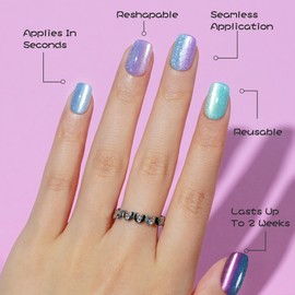 Press on Nails Short - 5 Styles Unique Two-color Ombre Cat Eye Press on Nails, Bt Art Box Press On Nails, Soft Gel x Coat Nails False Nails in 16 Sizes - 160 PCS Soft Glue On Nails Kit