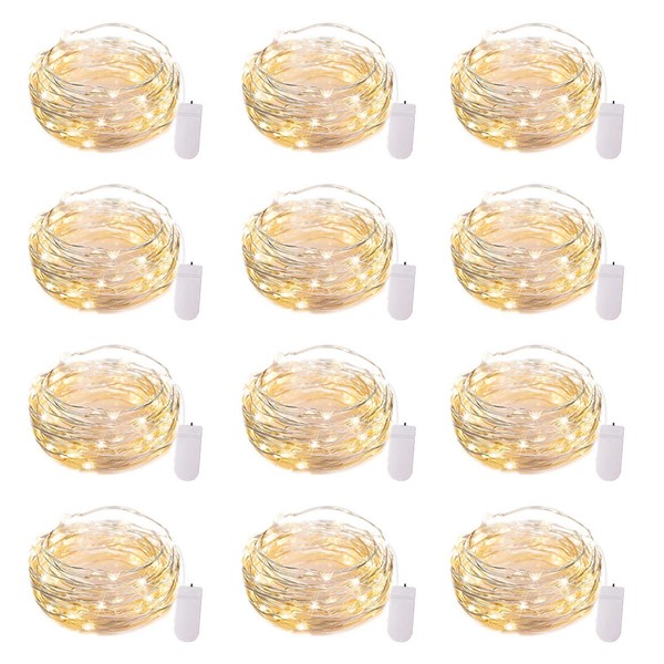 Brightown 12 Pack Led Fairy Lights Battery Operated String Lights Waterproof Silver Wire 7 Feet 20 Led Firefly Starry Moon Lights for DIY Wedding Party Bedroom Patio Christmas