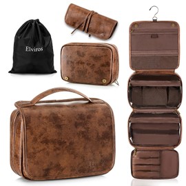 Elviros Toiletry Bag for Men, Gifts for Men, PU Leather, Hanging Toiletry Bag, 3 in 1 Multifunctional Detachable Toiletry Bag, Wash Bag, Large Waterproof Travel Cosmetic Bag