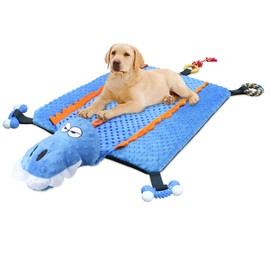 Idepet Dog Play Mat,Puppy Toy Mat with Chew Toys Multiple Dog Puzzle Interactive Toy Pet Playing Mat for Small Medium Dogs Cats,All-in-One ( Crocodile )