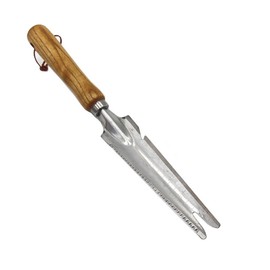 Voarge Weed Cutter with Wooden Handle, Stainless Steel Root Cutter for Removing Weeds, Loosening the Soil, Digging etc., 34 x 4.5 cm