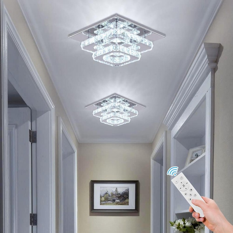 FRIXCHUR Dimmable Crystal Chandelier Ceiling Light with Remote Square Led