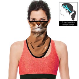 Obacle Bandana Face Mask with Ear Loops Neck Gaiter Face Mask Scarf Face Cover for Men Women (Cat Cute Brown)