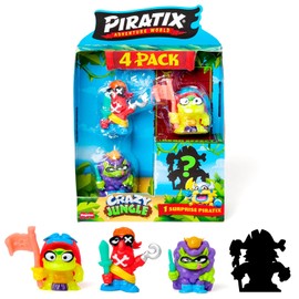 PIRATIX ADVENTURE WORLD Crazy Jungle Series 4 Pack - Includes 4 Piratix: 1 Neon and 1 Surprise; and 4 Neon Accessories, 3 Pack of 6