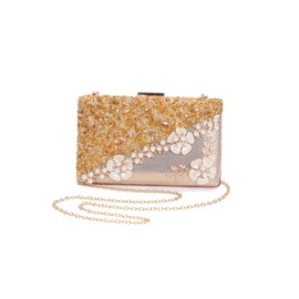 CORIOS Women's Rhinestone Clutch Bag Flower Evening Bag Shiny Diamond Handbag Beads Small Bag Wedding Bridal Purse Chain Shoulder Bag Elegant Shoulder Bag Purse Purse Bag, champagne