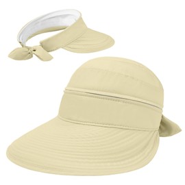 Durio Sun Hat for Women UV Protection Visor Hats Wide Brim Sun Hats Ponytail for Summer Beach Tennis Golf Garden Beige