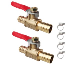 LOZOME 2 PCS 3/8" Hose ID x 3/8 INCH Hose Barb Mini Ball Valve Brass Shut Off Switch, Pipe Tubing Fitting Coupler, 180 Degree Operation Handle with 4 Hose Clamps