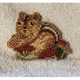 Mill Hill Autumn Chippy,  Cross Stitch Refrigerator Magnet with Beads, Made in the USA