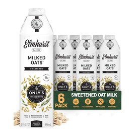Elmhurst 1925 Sweetened Oat Milk - 32 Ounce (Pack of 6) Dairy-Free, Vegan, Kosher, Gluten-Free, Shelf Stable Plant Based Milk Made with Whole Grain Oats for Healthier Coffee, Latte & Smoothies