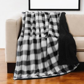 HomeRoots 50" X 60" Black and White Velvet Checkered Plush Throw Blanket