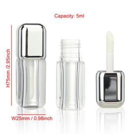COSIDEA 16pcs Silver 5ml Square big wand lip gloss tubes for DIY lipgloss containers tubes with large doe foot applicator