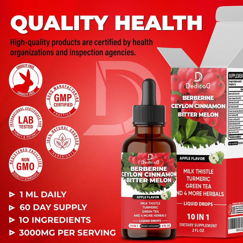 DEDICAD 10in1 Berberine HCl Drops - Liposomal Berberine Liquid -