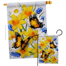 Ornament Collection Daffodil Garden House Flag Set Friends Bugs Frogs Butterfly Ladybugs Dragonfly Bee Springtime Insect Natural Wildlife Banner Small Yard Gift Double-Sided, Made in USA