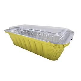 KitchenDance Disposable 2 Pound Closable Loaf Pan with Plastic Lids #1850P (Gold, 50)