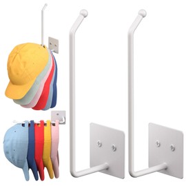 2 Pack Hat Racks for Baseball Caps Wall, Extended 8.07" Hat Organizer for Baseball Caps, Hat Storage for Baseball Caps, Hat Hooks Hat Hanger Strong Adhesive/Wall Drilled for Door, Closet(White)