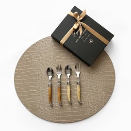 (Laguiole) Gift Wrapping Jeanneron Laguiole Teaspoon & Teafork 4-Piece Set Marble Beige + Marble Brown / (라귀올)선물포장 장네론 라귀올 티스픈티포크 4p 세트 마블베이지+마블브라운