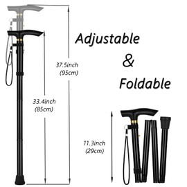 YOBOKO Aluminum Alloy Walking Sticks Trekking Poles Hiking Cane Foldable Hiking Stick Anti-Slip Cane for Elderly Length Adjustable Walking Stick Cane for Elderly (Black)
