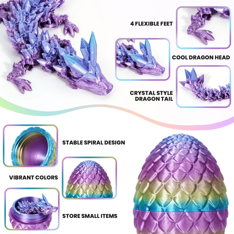 4PCS 3D Printed Dragon Eggs with Dragon Inside, Easter Dragon