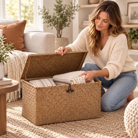Women Storage Basket with Lid for Home Organization – Handmade Organizer for Makeup, Jewelry & Everyday Household Storage