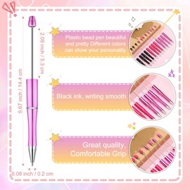 Kosiz 60 Pieces Plastic Beadable Pen Bead Ballpoint Pen Black Ink Beaded Pens for Kids Students Presents Office School Supplies (Black, Pink, Classic)