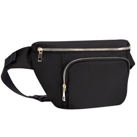 Bum Bag with Extender Strap Ladies Fanny Waist Pack with Three Pockets Waist Bag Women Large Capacity for Fashion Travel Dog Walking Hiking, Black