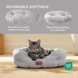 Bedsure Dog Beds for Small Dogs - Round Cat Beds for Indoor Cats, Washable Pet Bed for Puppy and Kitten with Slip-Resistant Bottom, 20 Inches, Pale Grey
