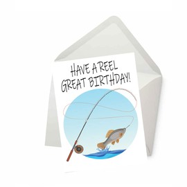 PICTURE THIS PRINTS Funny Fishing Birthday Card for Him or Her (5 inches by 7 inches) Reel Great Day