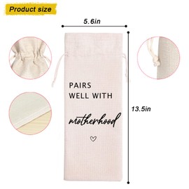 Maydvdv New Mom Gift Wine Bags|Mother Present|Mother's Day Gift|Mom Gift|New Baby Gift|Pairs Well With Motherhood|Drawstring Wine Bag(11MA11)