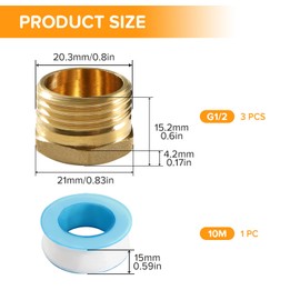 Lyeteung 3 PCS G1/2 Brass Hexagonal External Thread Cap, Brass Blanking Stop Caps, Hose Caps Hexagonal Brass Fitting Pipe Cap, with Raw Material Tape, for Valve Pipe Fittings