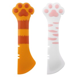 Gosknor 2 Pcs Dog Cat Food Spoon, Cute Paw Spoon for Wet Food Silicone Can Opener Multifunctional Pet Spatula Scoop Mixing Spoons for Cat Dog Supplies (White & Orange)