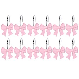 Whaline 12Pcs Pink Bow Shower Curtain Hooks Cute Coquette Bow Curtain Rings Decorative Resin Curtain Hanger Hooks for Living Room Bedroom Bathroom Decor