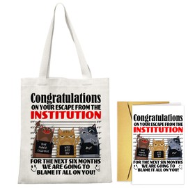 Funny Canvas Tote Bag with Card, Womens Tote Bag Card Leaving Presents for Colleagues, Funny Leaving Gifts for Colleagues Women, Reusable Canvas Bag Retirement Gifts Congratulations on Your New Job